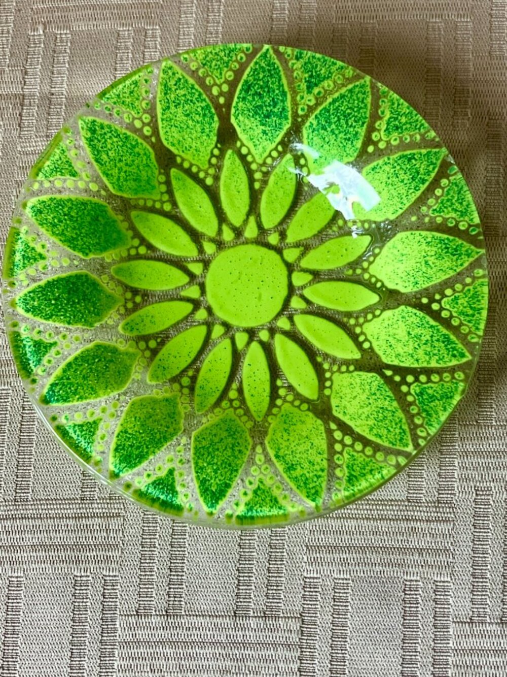 Sydenstricker Fused Art Glass Butter Plate Trinket Dish Green 4” Signed